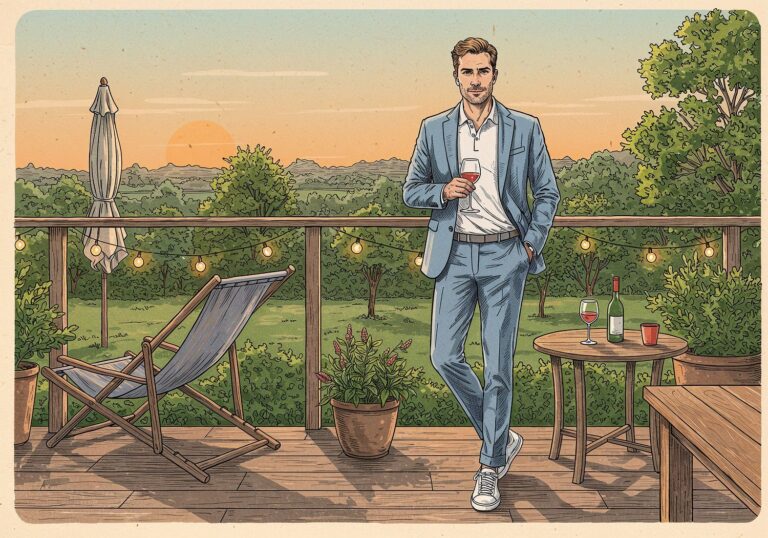 Letni chłód w błękitnym odcieniu – casualowy garnitur na tarasowe wieczory