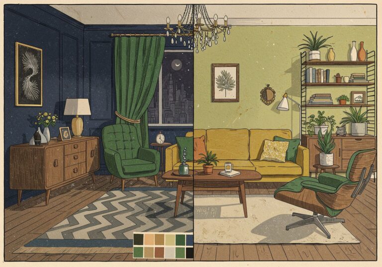Kolorystyka opowiadająca historię – palety Art Deco i Mid-Century Modern w aranżacjach wnętrz