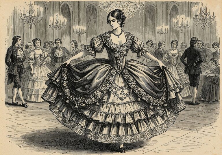 Portugalskie suknie romantyzmu – gotyckie dekolty i falbany w blasku dworskich balów
