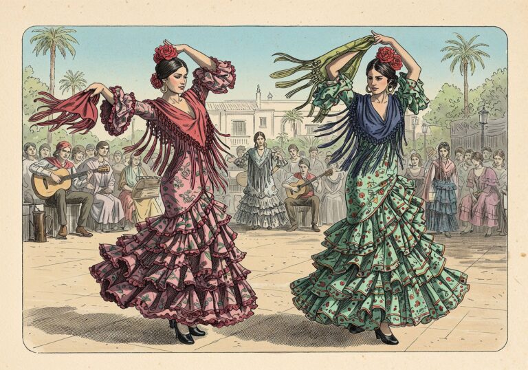 Hiszpańskie kostiumy tancerek sevillanas – radość i uwodzenie w rytmie