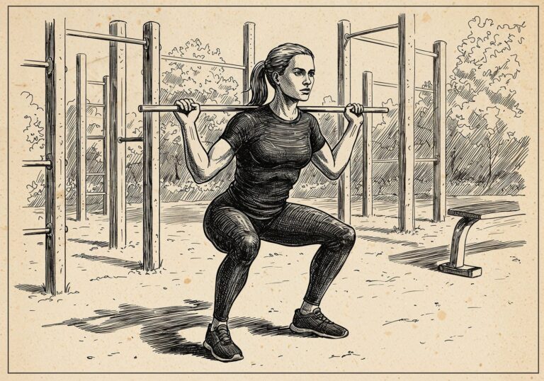 Stylowy strój sportowy na siłownię w plenerze – czarna koszulka z legginsami i butami podkreślająca formę