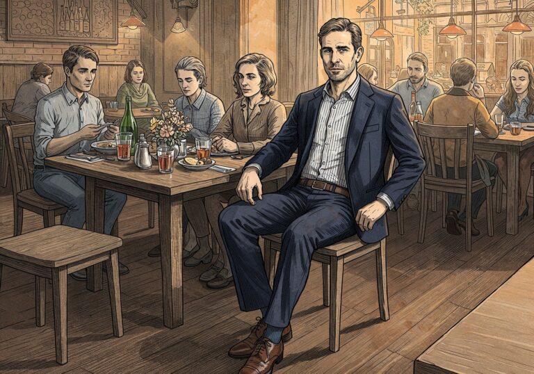 Elegancki garnitur granatowy na rodzinny obiad – idealny wybór na popołudniowe spotkanie