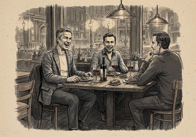 Elegancki casual – szara marynarka w kratę dla dojrzałego mężczyzny na obiad z przyjaciółmi