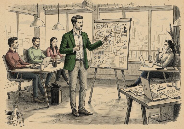 Stylowa elegancja na co dzień – zielona marynarka butelkowa w kreatywnym biurze