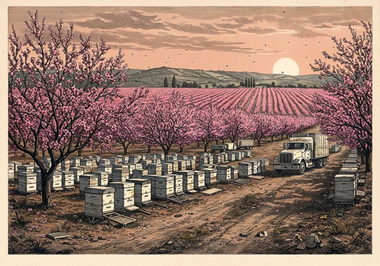 Pszczoły w służbie amerykańskiego rolnictwa – migrujące pasieki i masowe zapylanie migdałowców w Kalifornii