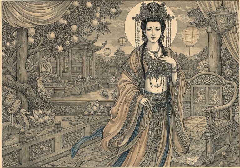 Xi Wangmu – królowa w brzoskwiniowych szatach i majestatycznej koronie