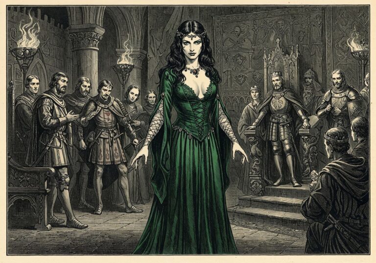 Morgan le Fay – uwodzicielka w szmaragdowych szatach i czarnych koronkach