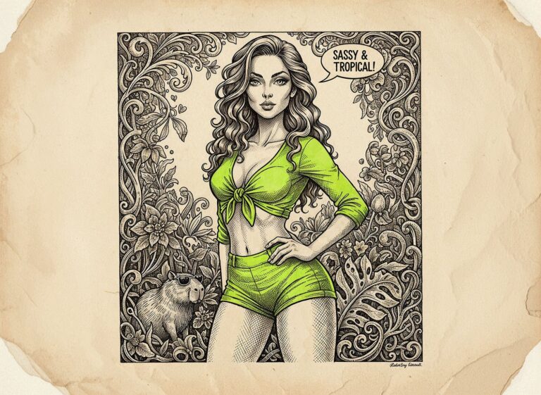 Neonowy limonkowy komplet retro emanujący energią pin-up z lat 50.